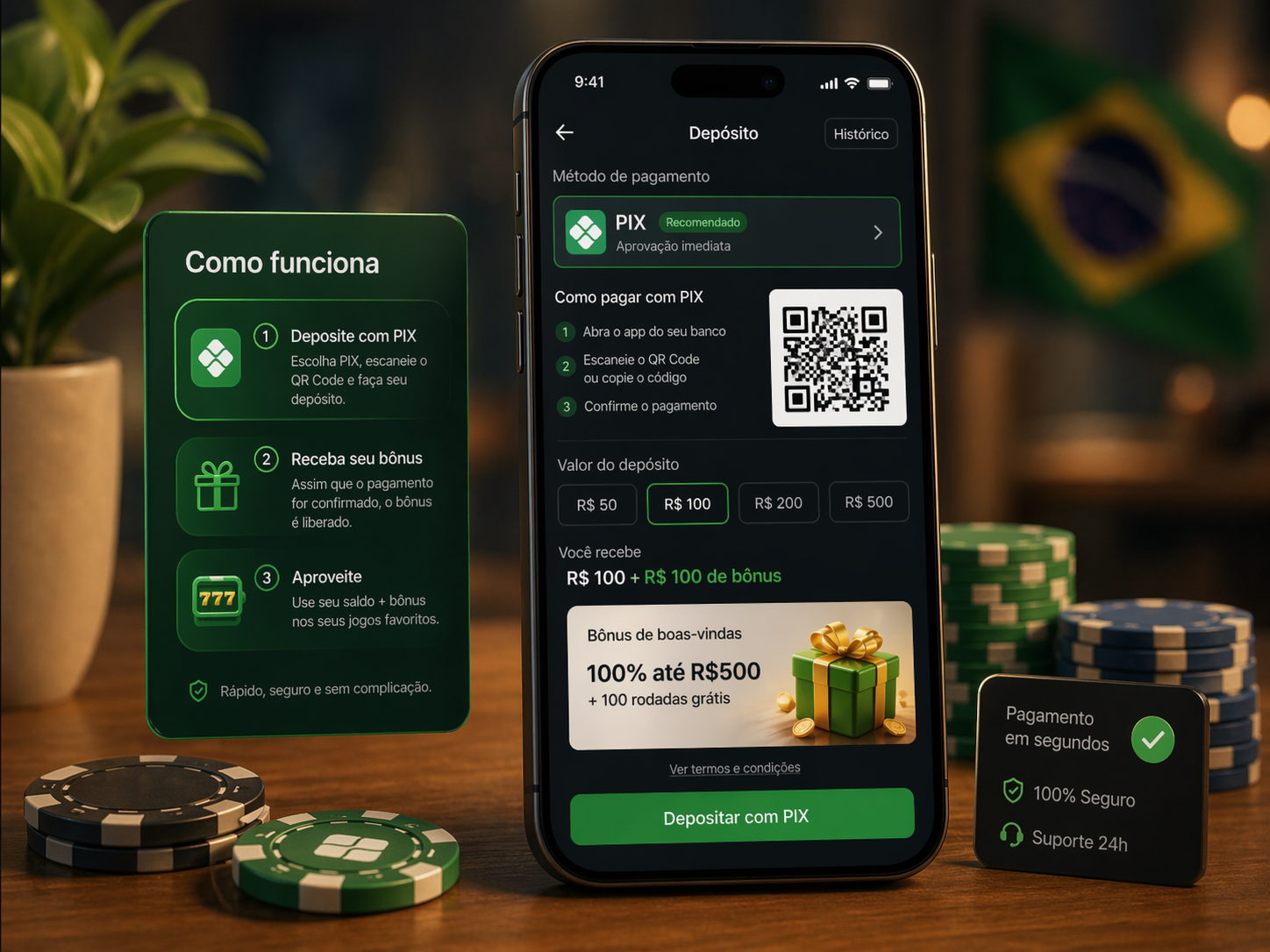 PIX e bônus de boas-vindas em cassino online no Brasil