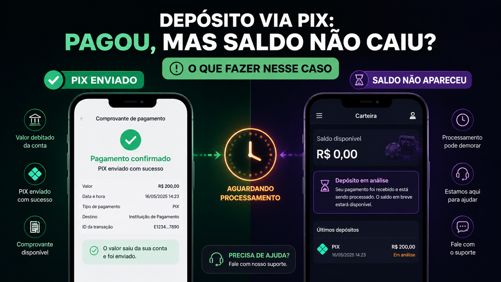 PIX caiu no banco mas saldo não apareceu no cassino online