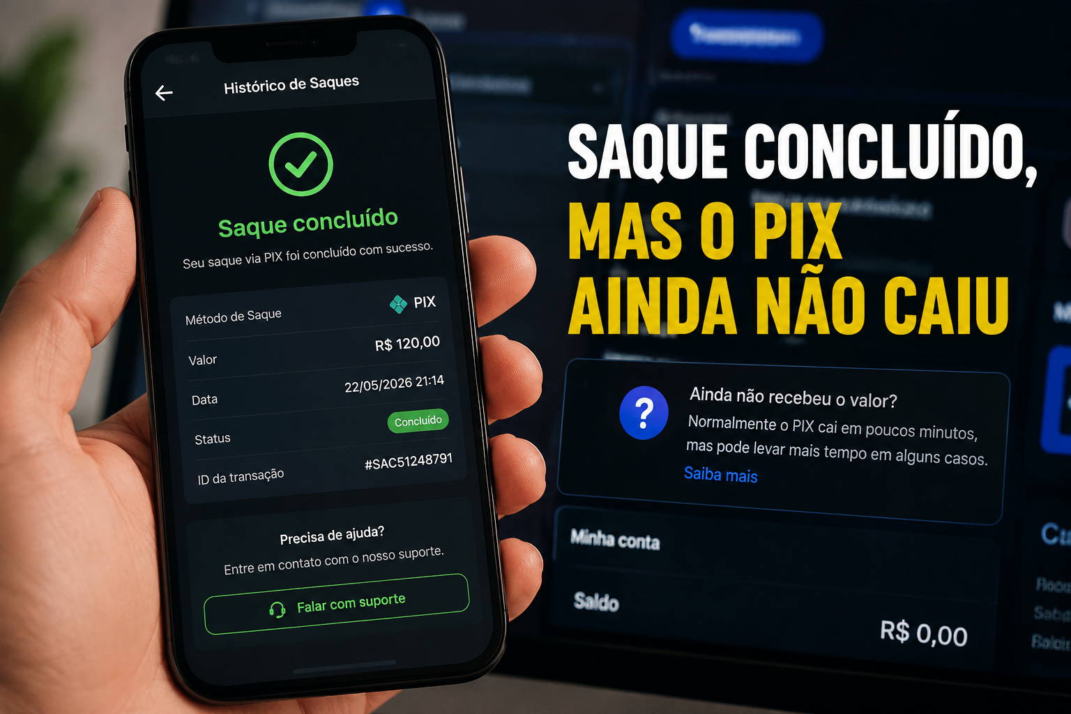 Saque concluído mas PIX não caiu