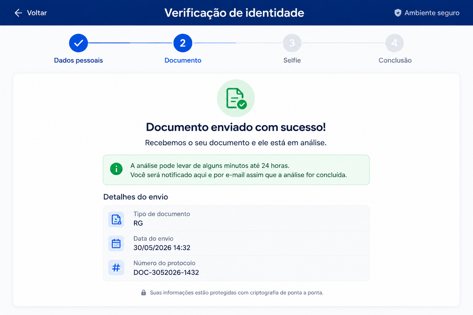 Documento recusado durante verificação