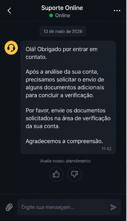 suporte pediu mais documentos