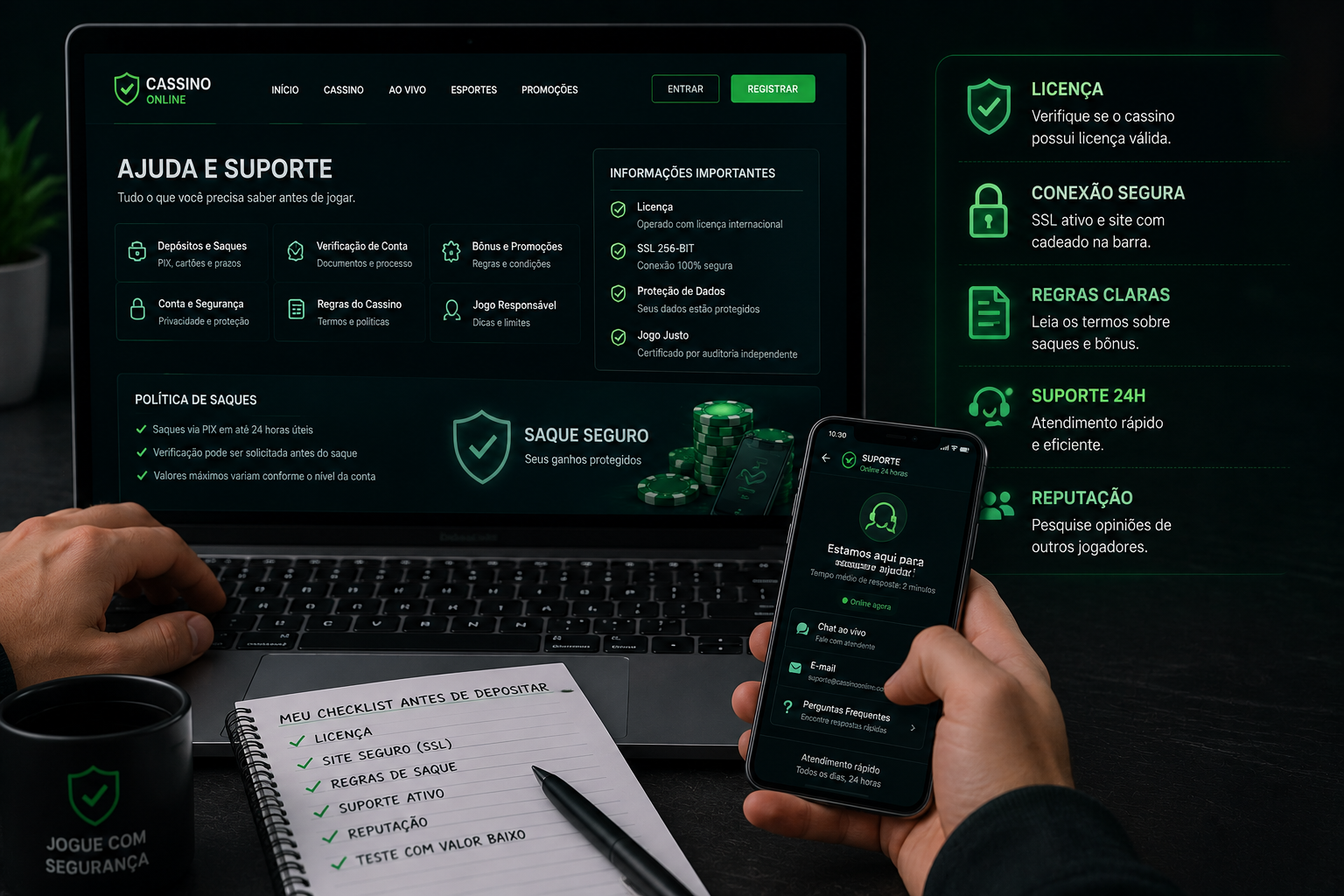 Informações verificadas antes de fazer um depósito em cassino online