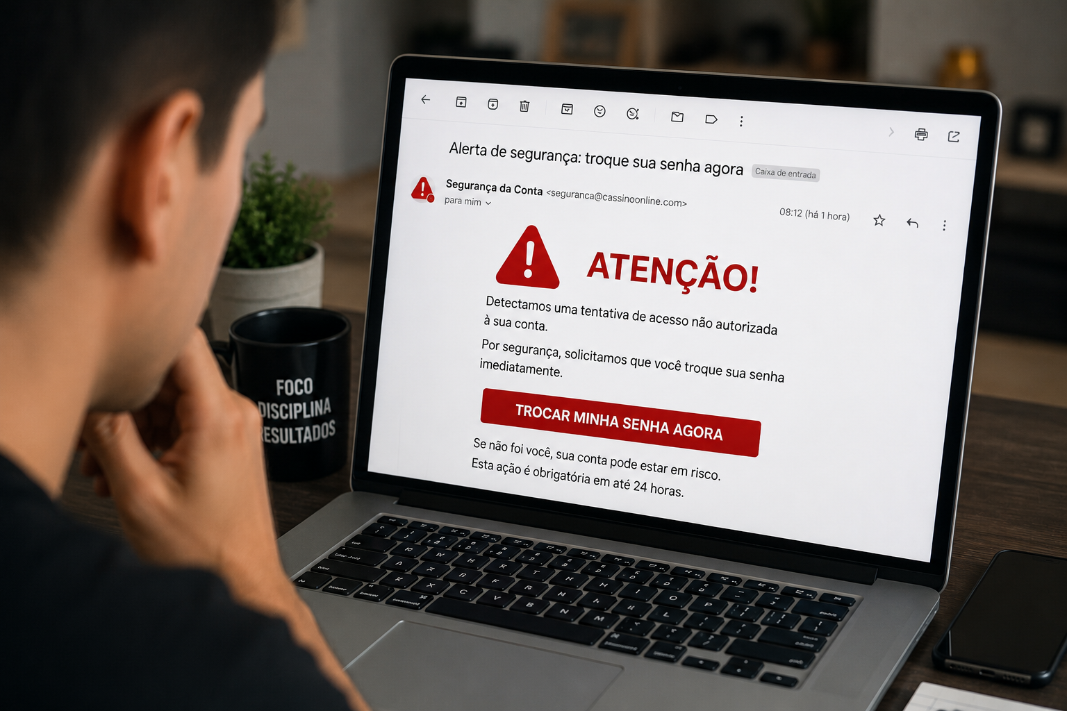 Recebi um e-mail pedindo para trocar minha senha imediatamente