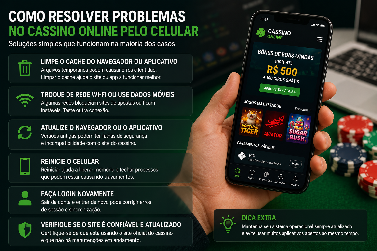 Como identificar a origem dos problemas no cassino online pelo celular