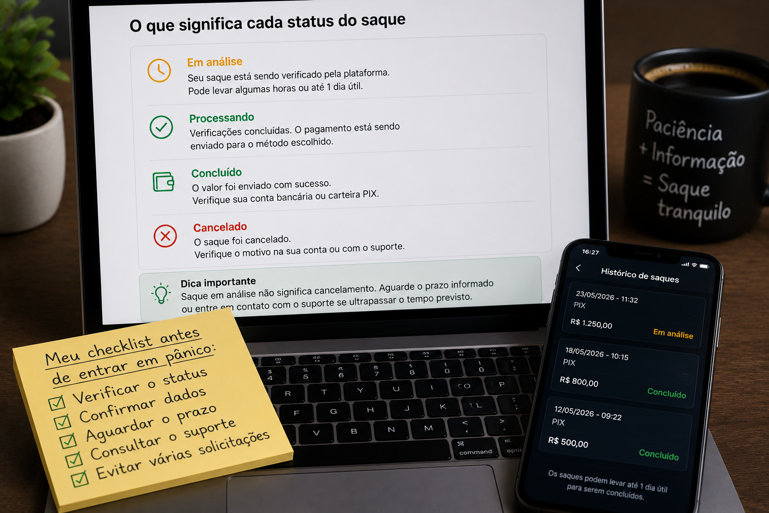 Como acompanhar um saque em análise