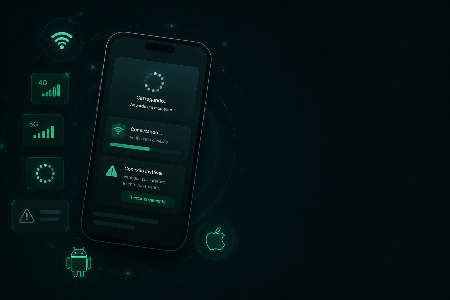 Experiência mobile em cassino online com celular, Wi-Fi, 4G, 5G, carregamento e erro de conexão