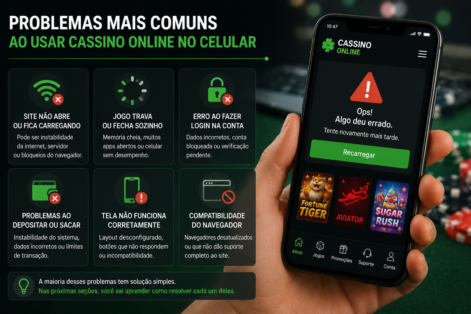 Problemas de desempenho em cassino online no celular