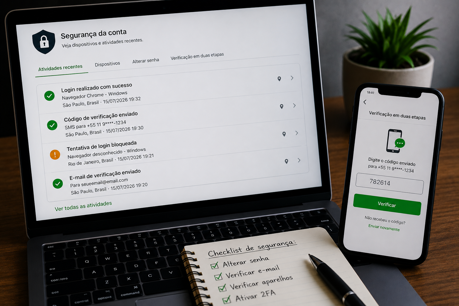 Consulta de atividades recentes após receber um código inesperado