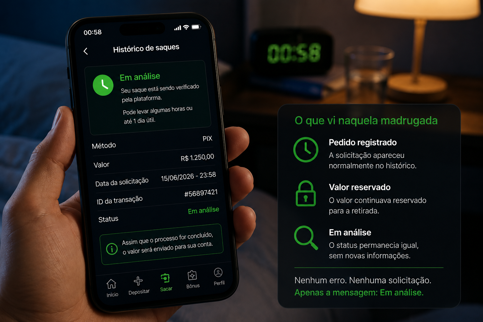 Verificando saque durante a madrugada